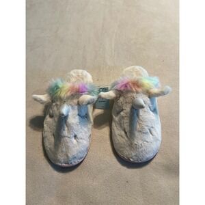 Cat & Jack Kids Girls Women Unicorn Slippers White Rainbow Faux Fur XL 6/7 NWT